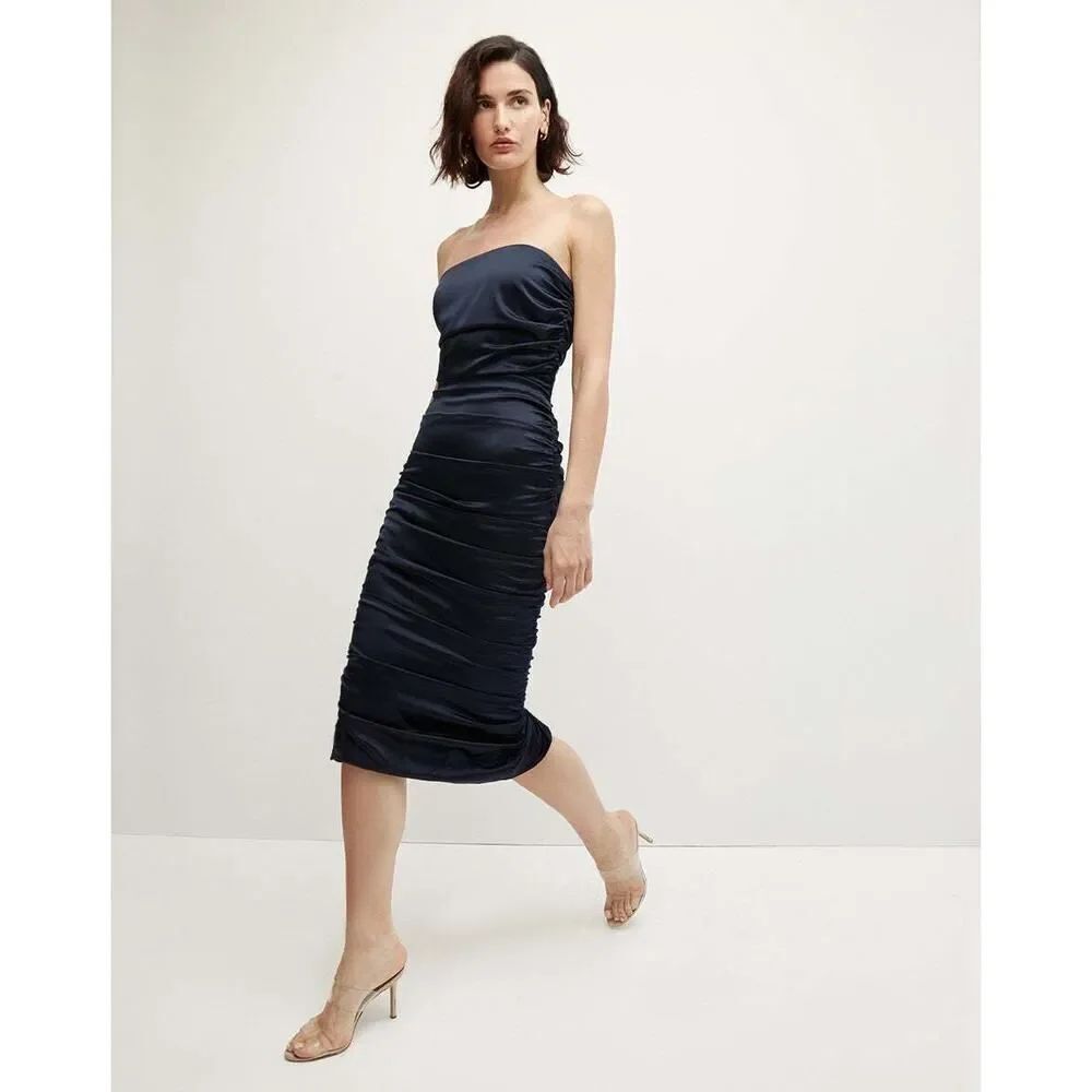 Veronica Beard silk Kupa Strapless Dress Navy US8